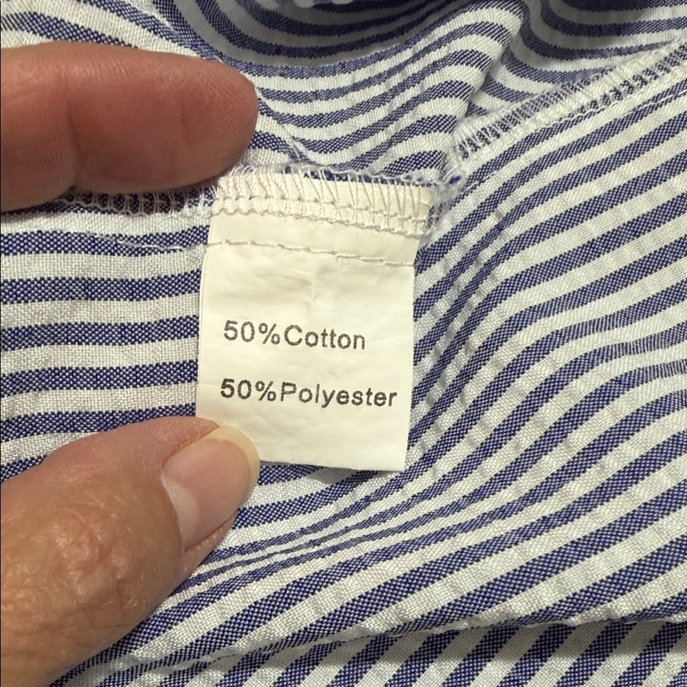 Yozly Blue, Pink & White Striped Snap Front House Dress, Size XXL - Picture 7 of 10
